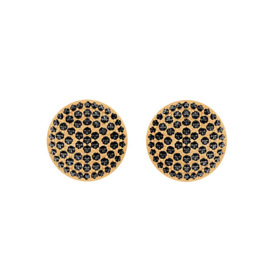 Women's earrings stud with black zirconia stones, gold-plated, Lilou