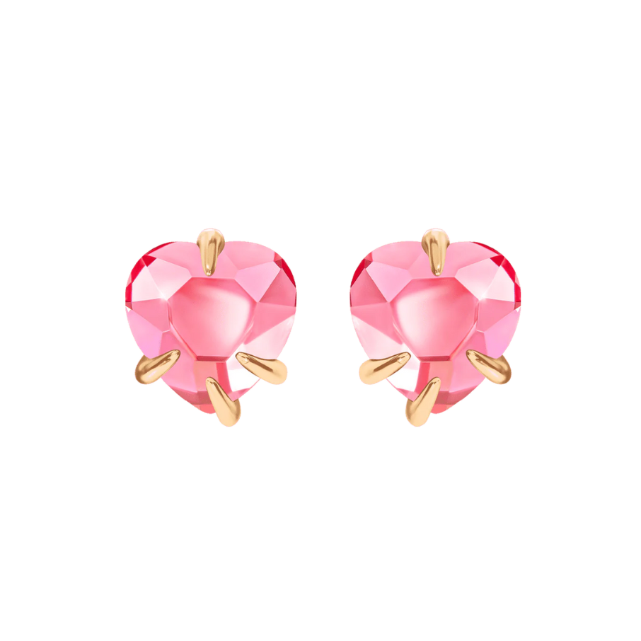 Women's earrings Amour with pink heart-shaped crystal, gold-plated, Lilou