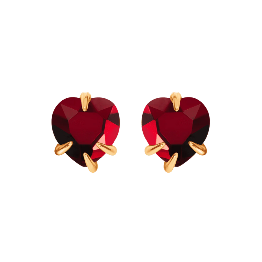 Women's earrings Amour with red heart-shaped crystal, gold-plated, Lilou