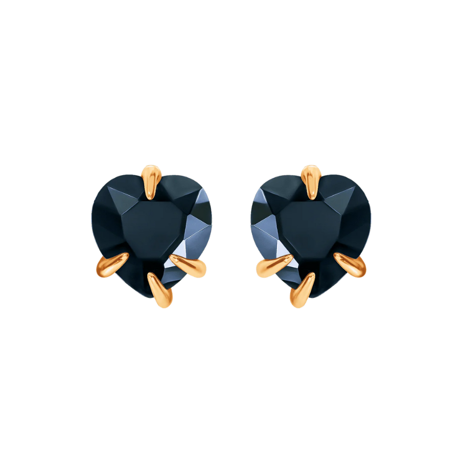 Women's earrings Amour with black heart-shaped crystal, gold-plated, Lilou