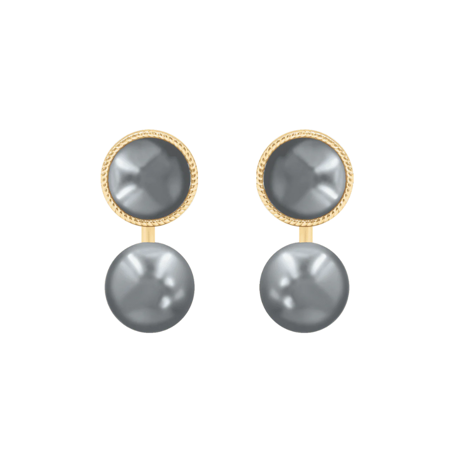 Women's earrings Cosmos 0.9 cm, grey pearl, gold-plated, Lilou