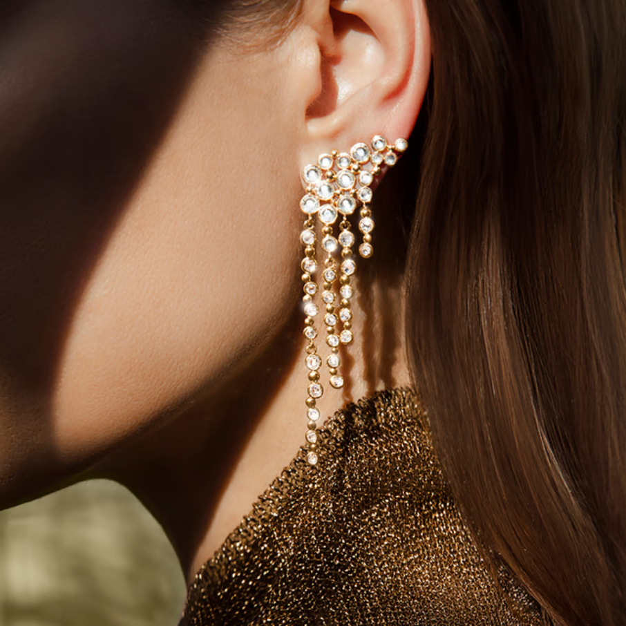 Cercei dama Sparkling 4 cm, placati cu aur, Lilou