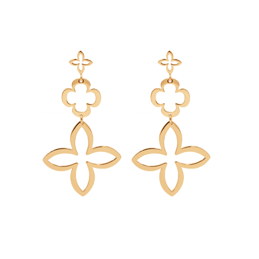 Cercei dama modulari Lilia azur, placati cu aur, Lilou