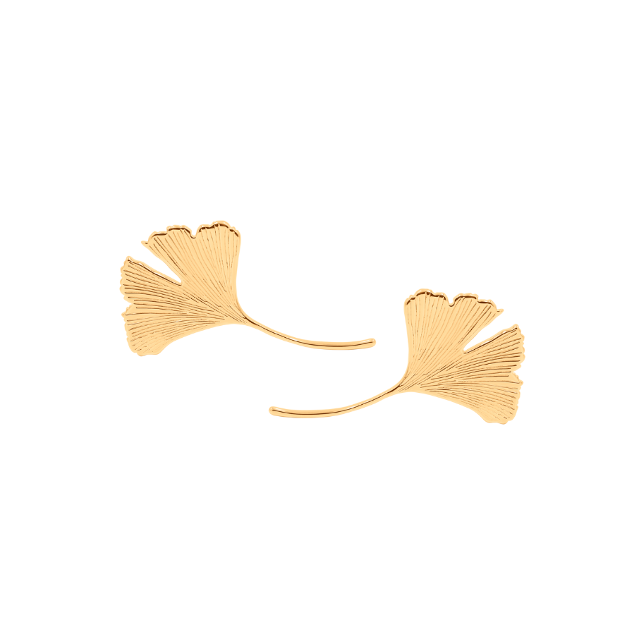 Cercei dama Ginko 4 cm placati cu aur, Lilou