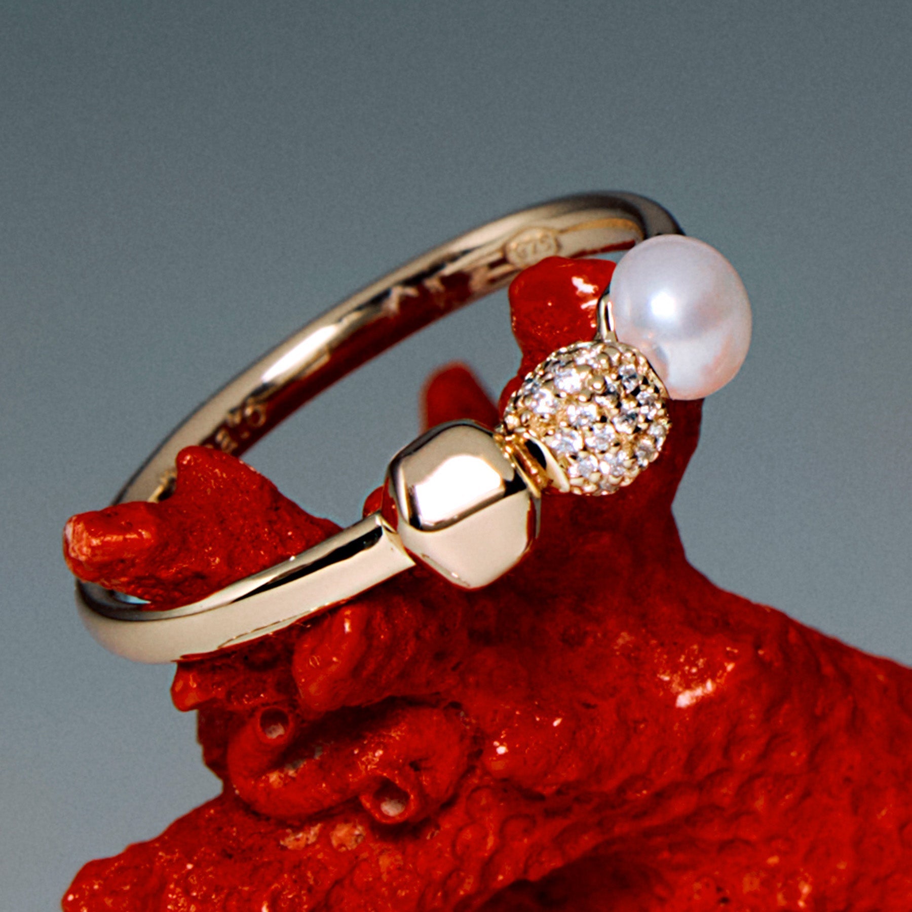 Womens Silver Ring AZZURRA with Pearl, ROSATO
