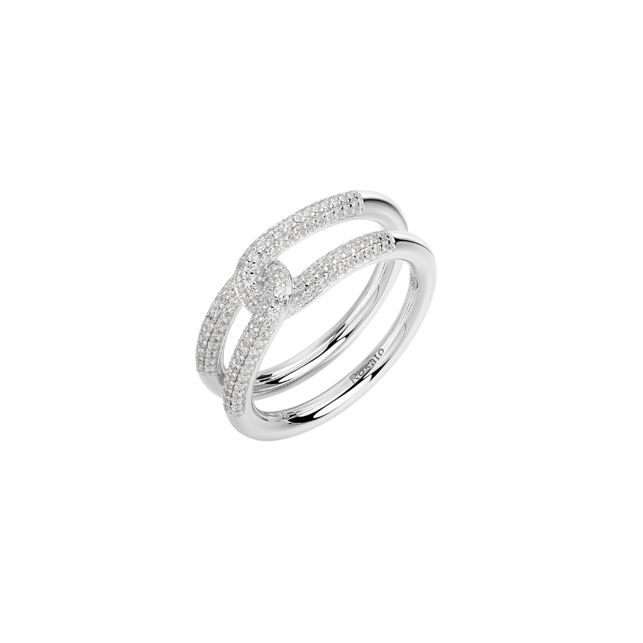 Women's Silver Wedding Band BIANCA with Knot, ROSATO