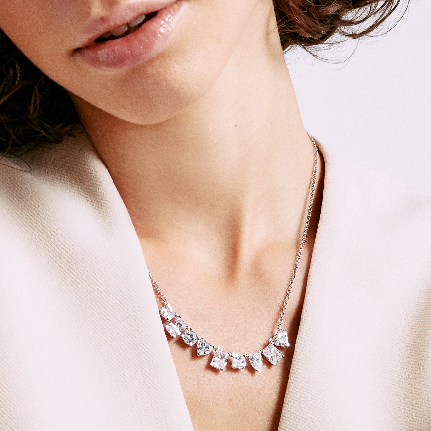 Women's silver necklace GEMMA short, white zirconia, 44cm, ROSATO