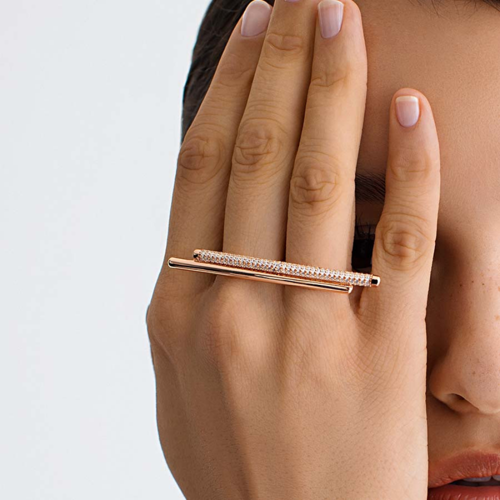 Inel dublu argint dama BIANCA, ROSATO