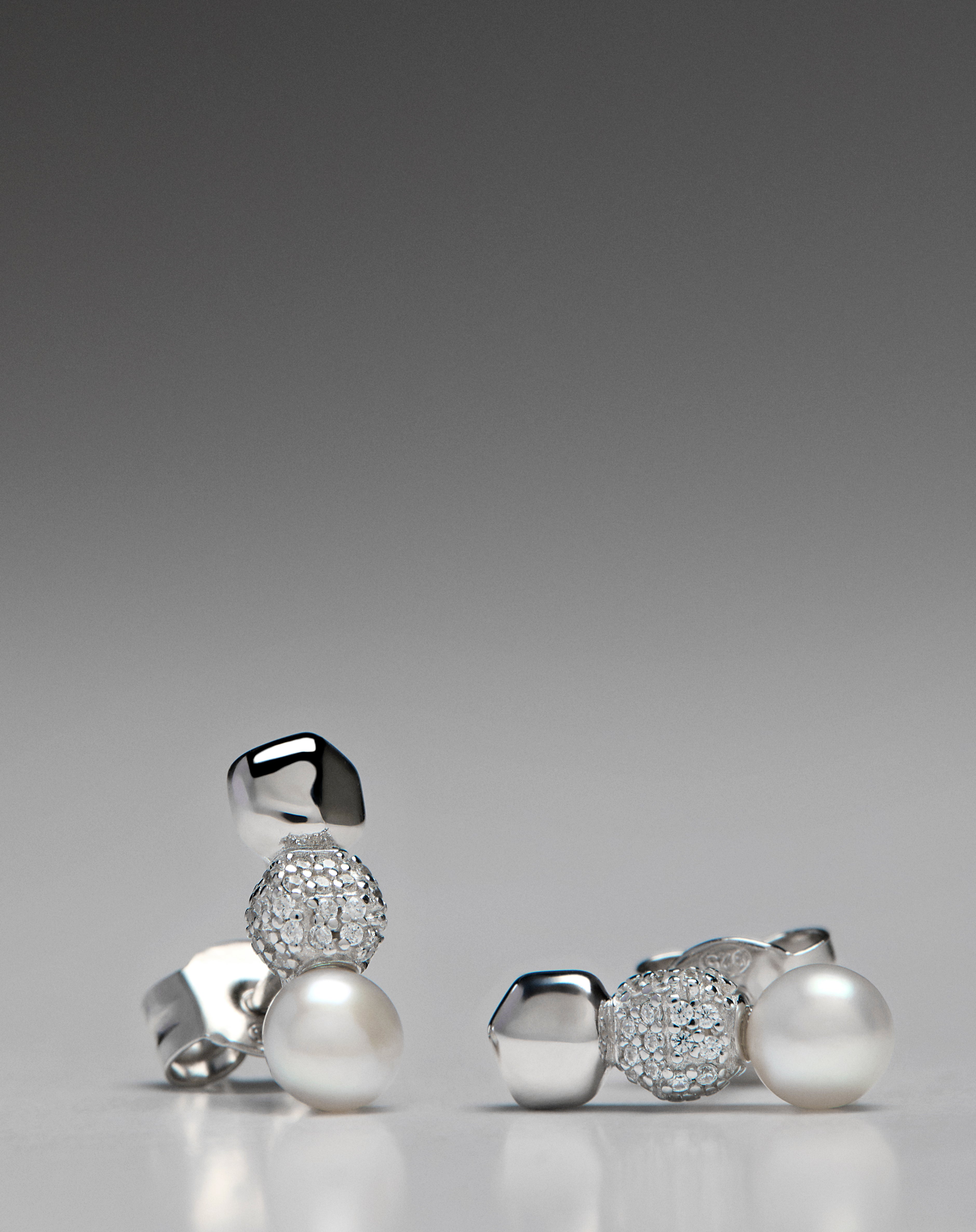 Women's silver earrings AZZURRA studs, white zirconia and natural pearls, ROSATO