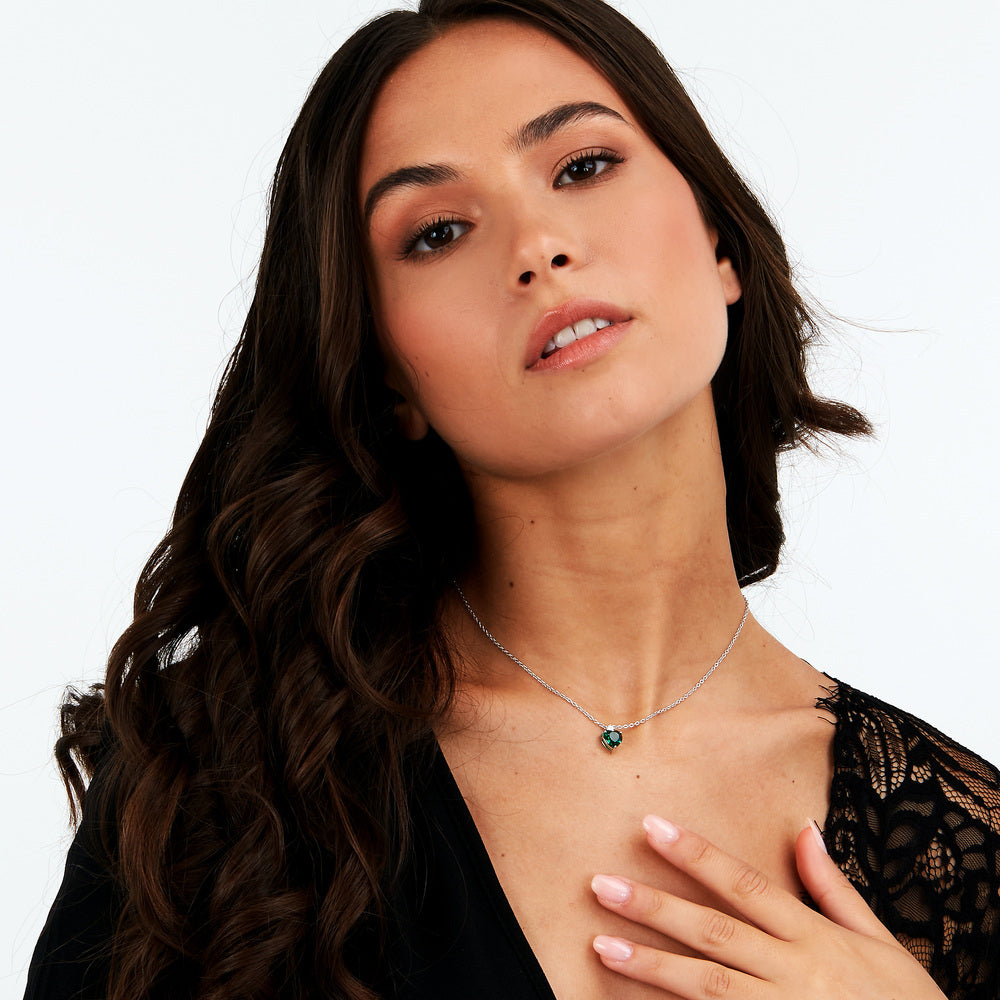 Women's necklace sterling silver Tesori Emerald heart-shaped