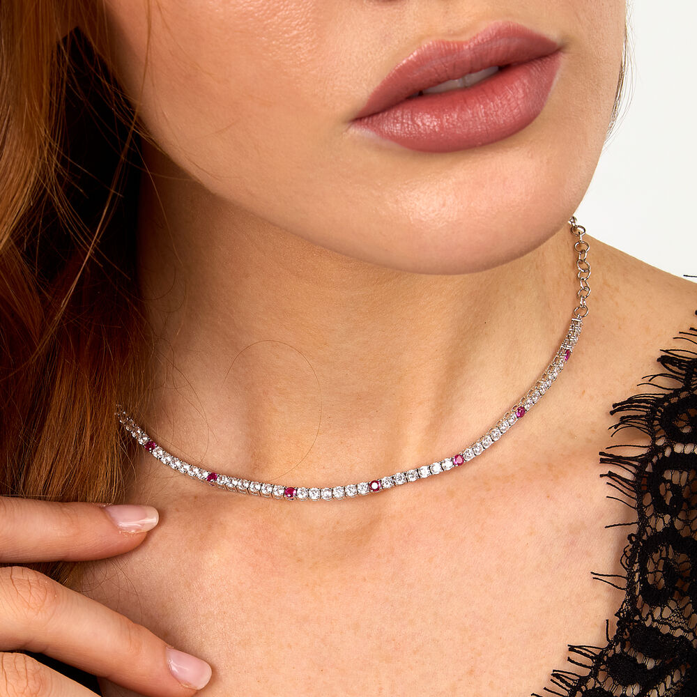 Colier dama argint Tesori tennis cu pietre rosii, reglabil, MORELLATO