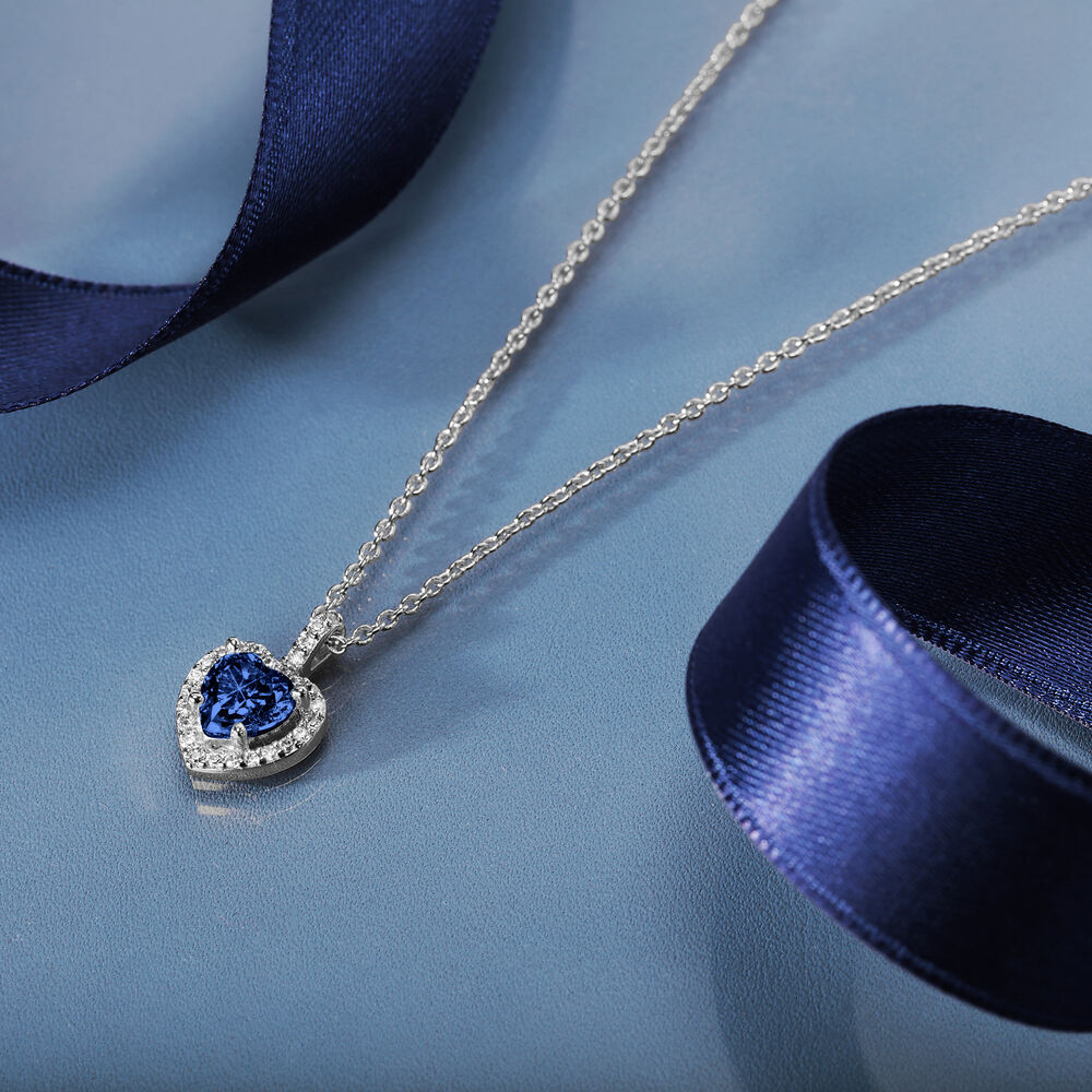 Colier de dama din argint Tesori cu pandantiv albastru in forma de inima