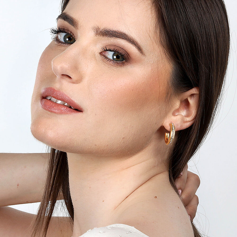 Cercei de dama creole aurii cu un singur rand de pietre de cristal, MORELLATO