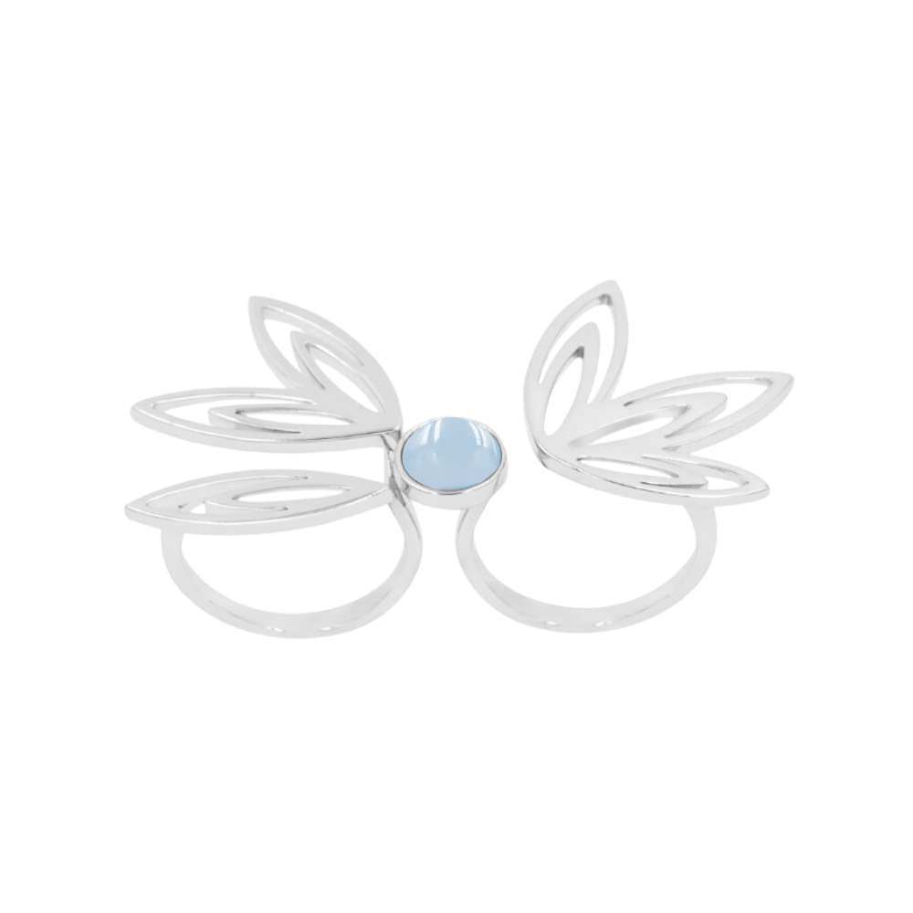 Inel de damă Sunshine statement pentru două degete cu cuarț albastru placat cu argint, Lilou