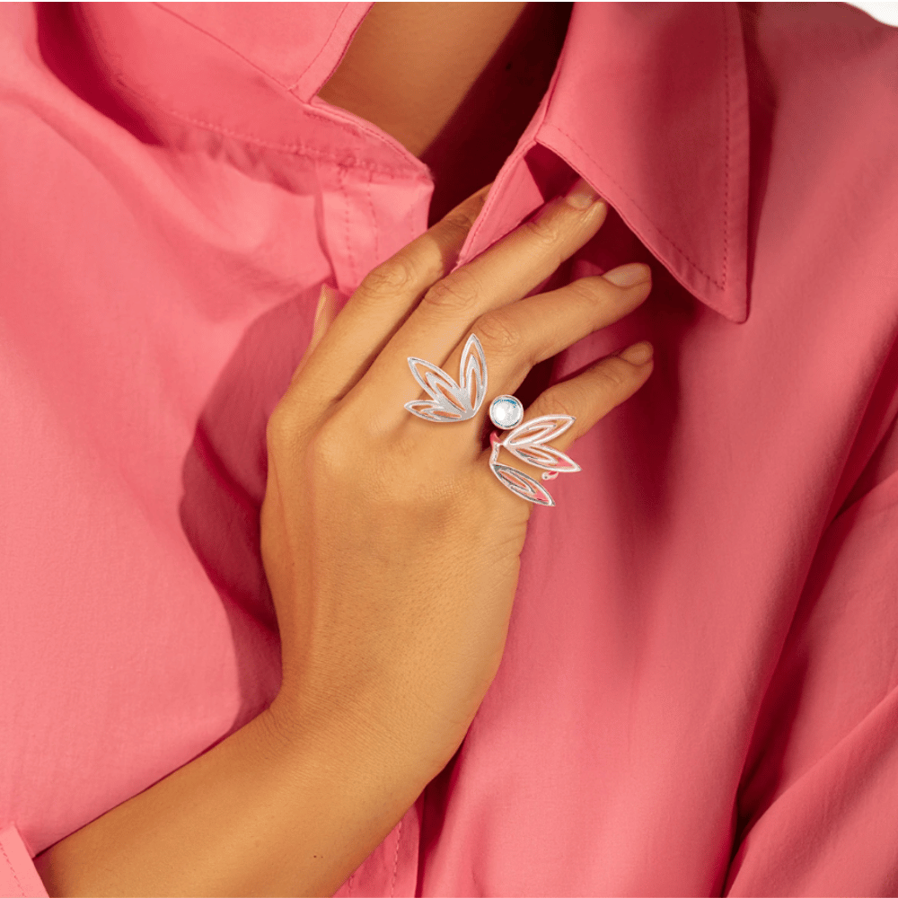 Inel de damă Sunshine statement pentru două degete cu cuarț albastru placat cu argint, Lilou