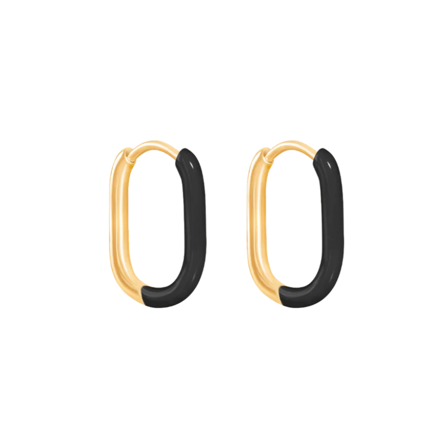 Cercei dama Cube placati cu aur cu email negru, Lilou