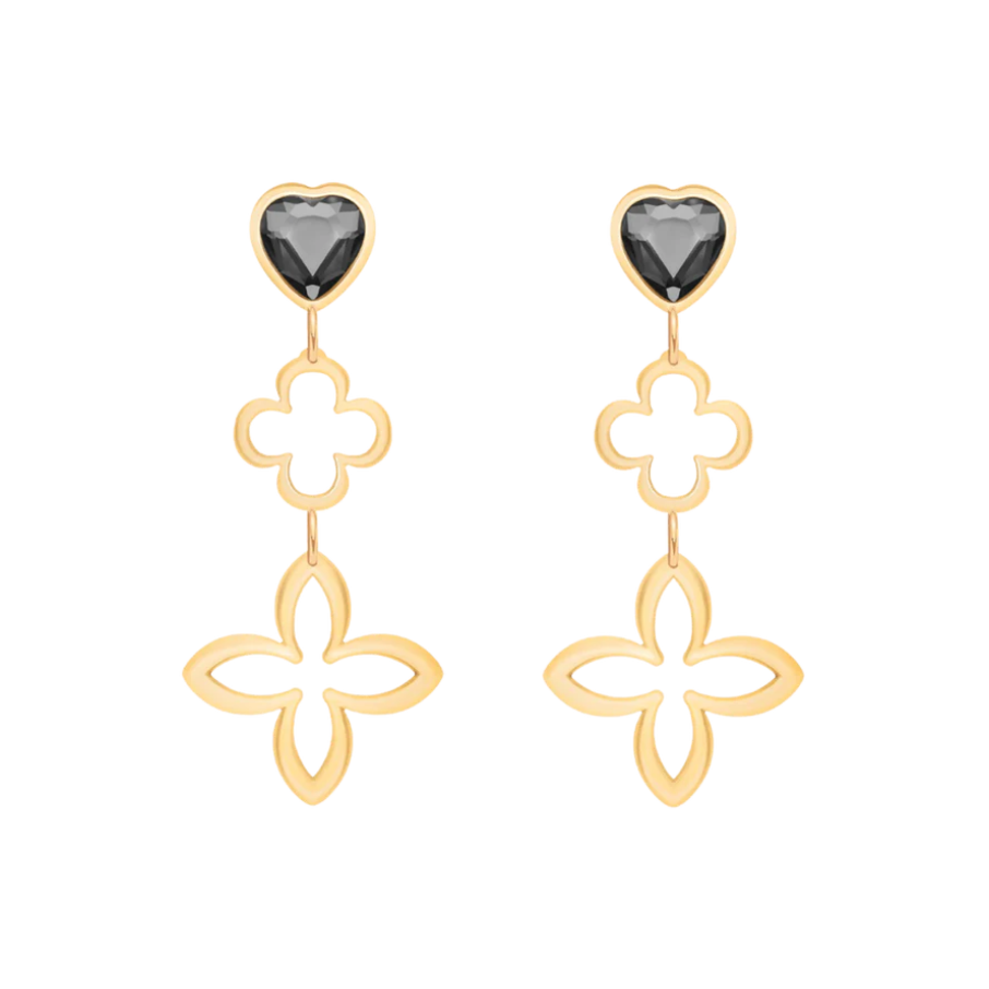 Women's earrings Icons with grey crystal gold-plated, Lilou