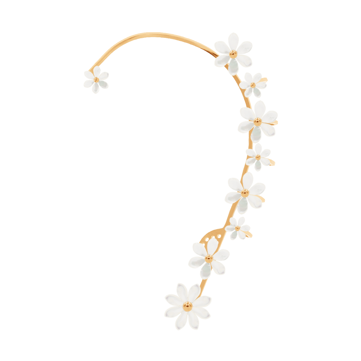 Cercei tip ear cuff Flowers de 10 cm cu sidef usor, dreapta, placati cu aur - Cercel individual - 125/100/KOL/JMP/PRA/PO - Lilou - Tessora