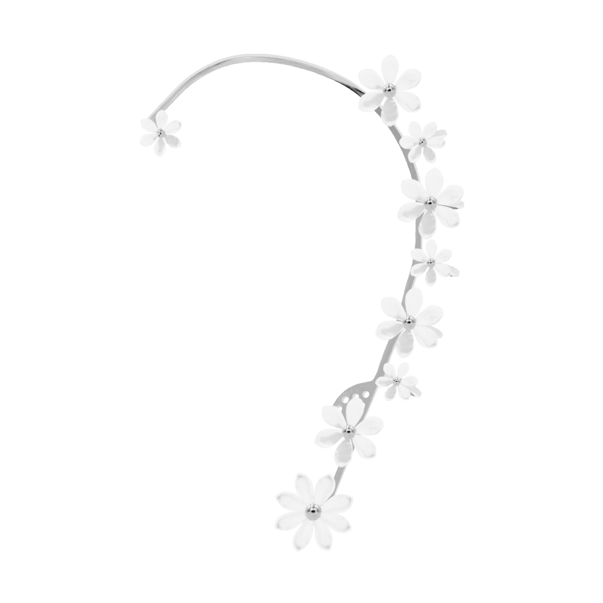 Cercei tip ear cuff Flowers de 10 cm cu sidef usor, stanga, placat cu argint - Cercel individual - 125/100/KOL/JMP/LEW/SR - Lilou - Tessora