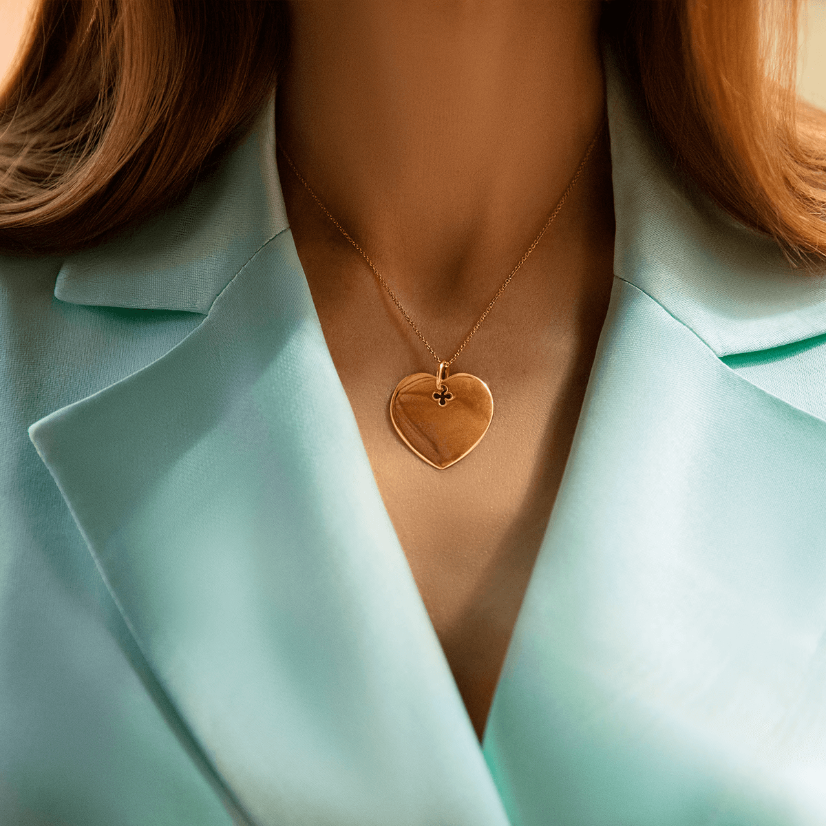 Colier cu inima placata cu aur pe lant subtire clasic, gravabil - Coliere - A03/MARKET/ANS/1 - Lilou - Tessora