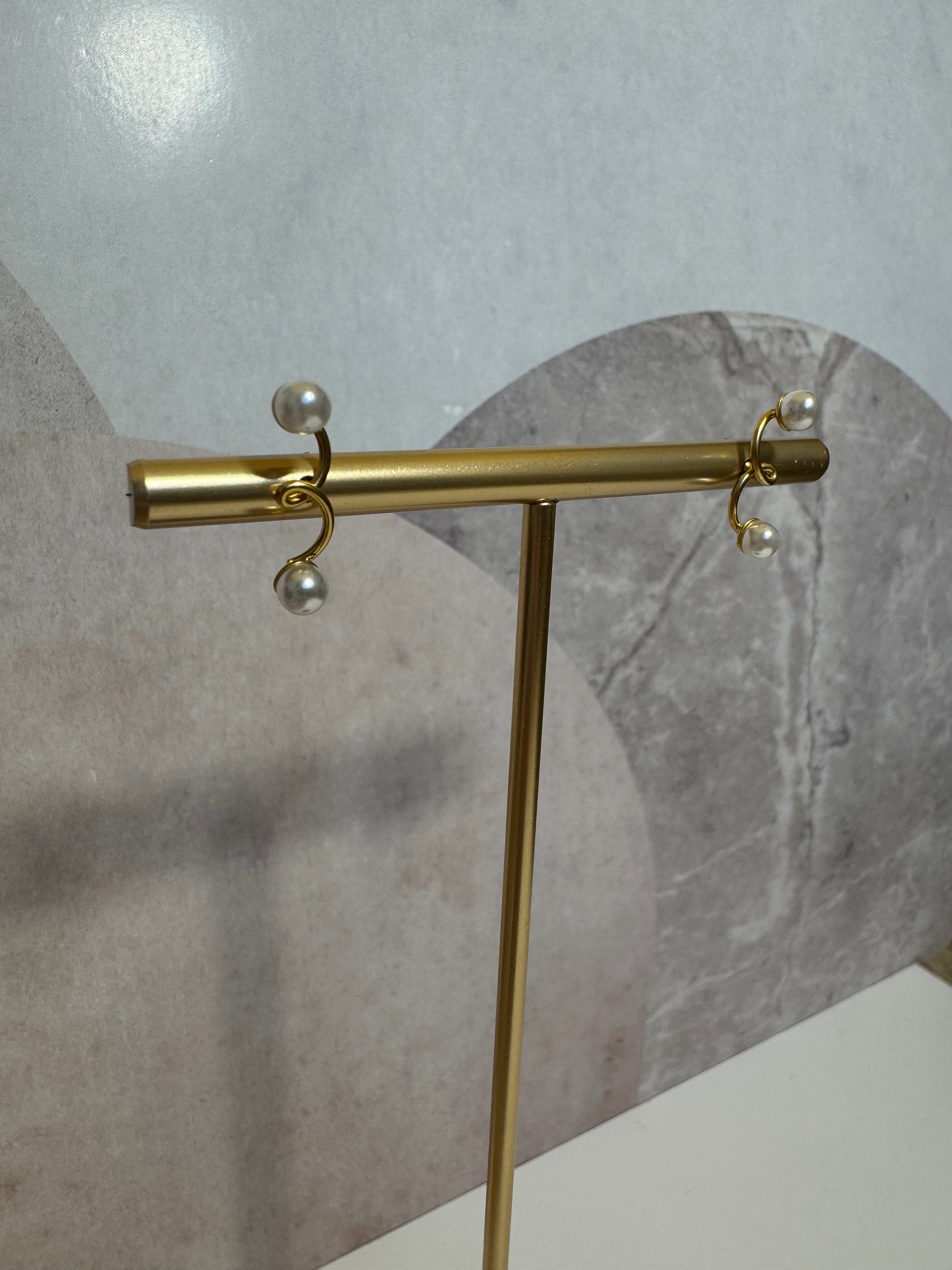 Women's silver earrings gold plated with two pearls, TESSORA