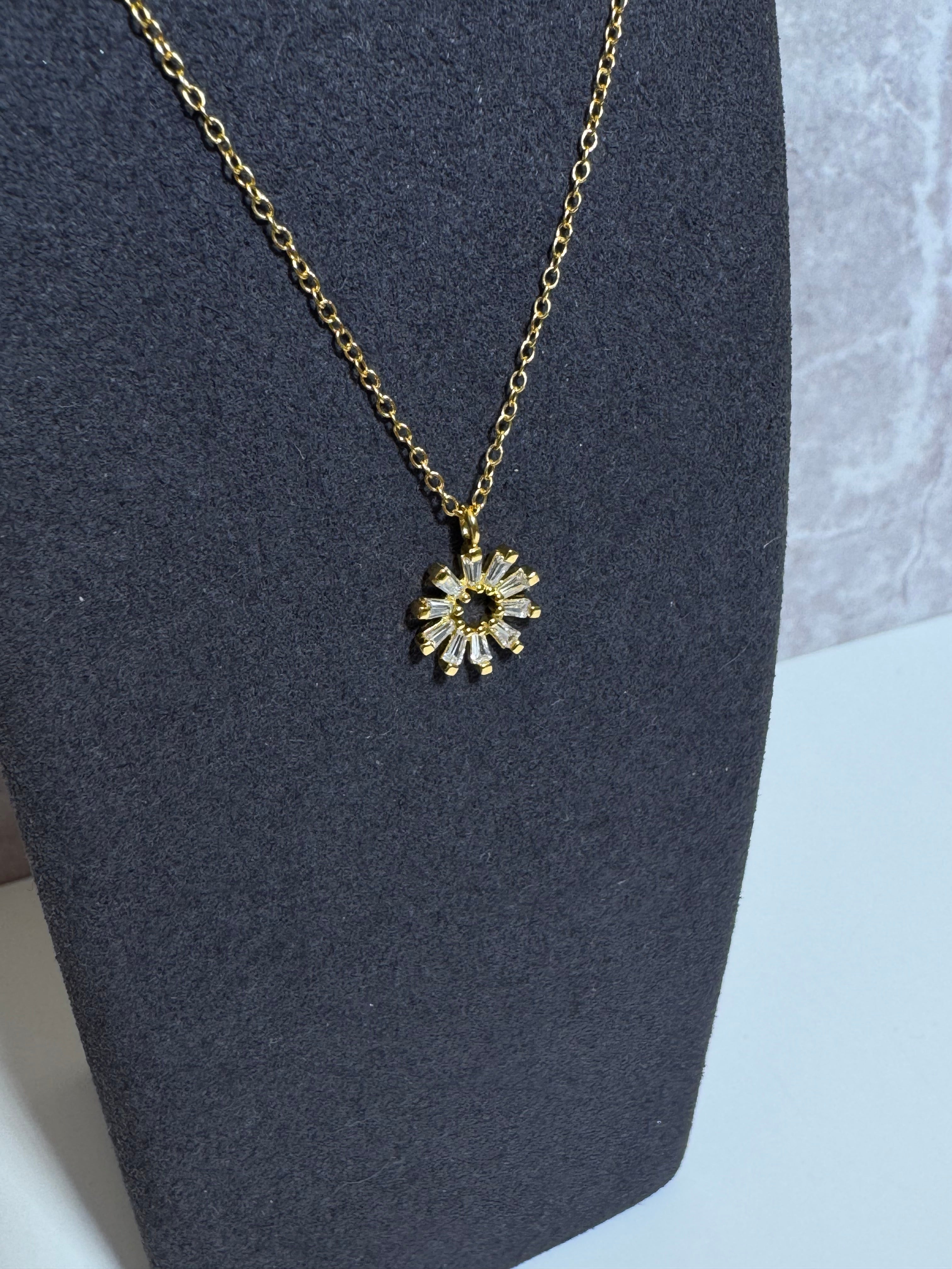 Women's silver necklace gold plated with crystal flower, Tessora