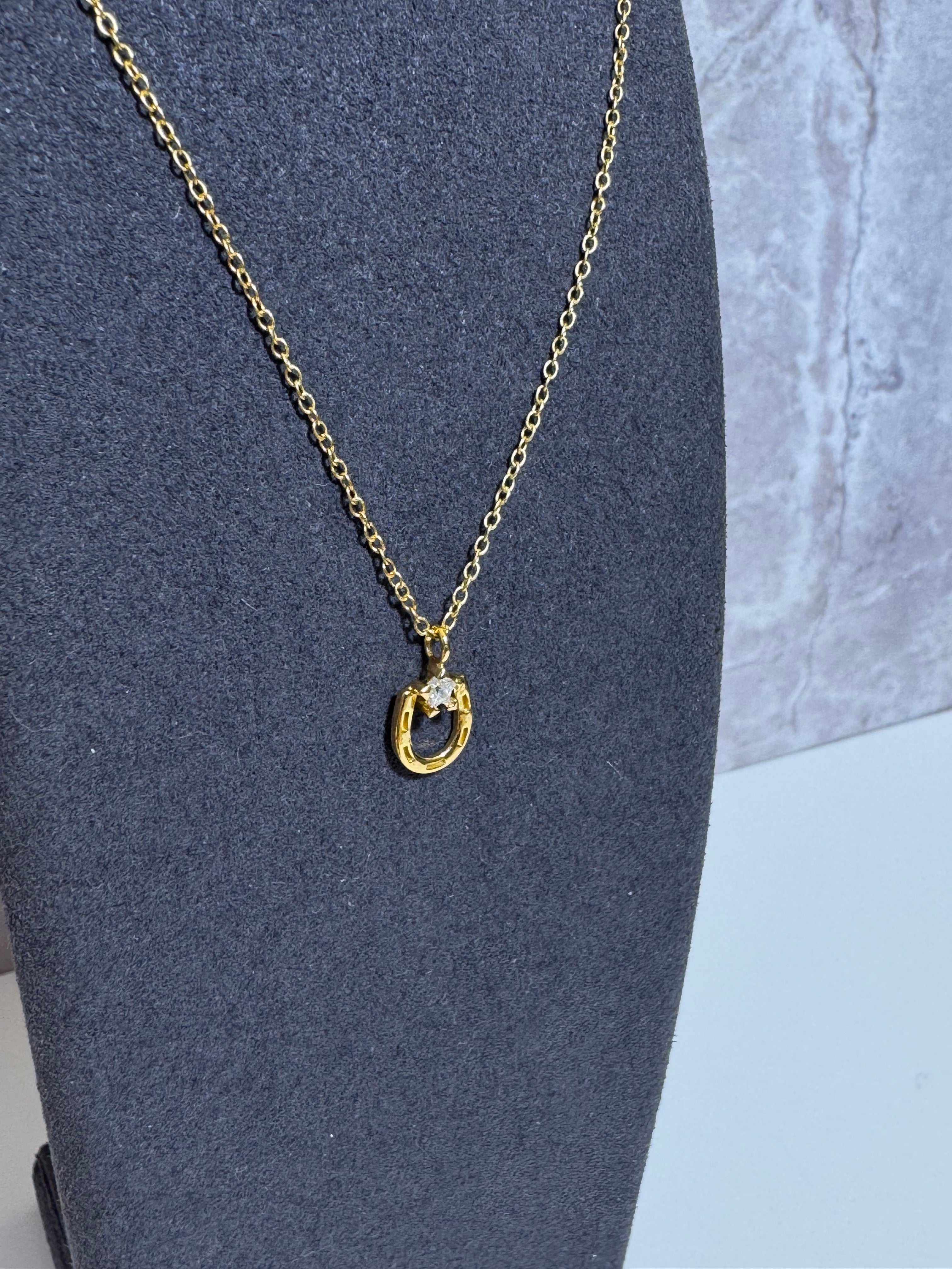 Women's silver necklace gold plated with horseshoe pendant, Tessora