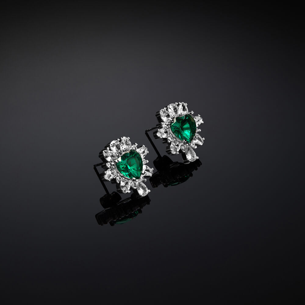 Women's Silver Emerald Earrings with Heart-Shaped Stone, CHIARA FERRAGNI