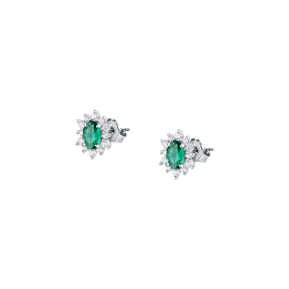 Women's earrings sterling silver Tesori Kate emerald green and zirconia stones