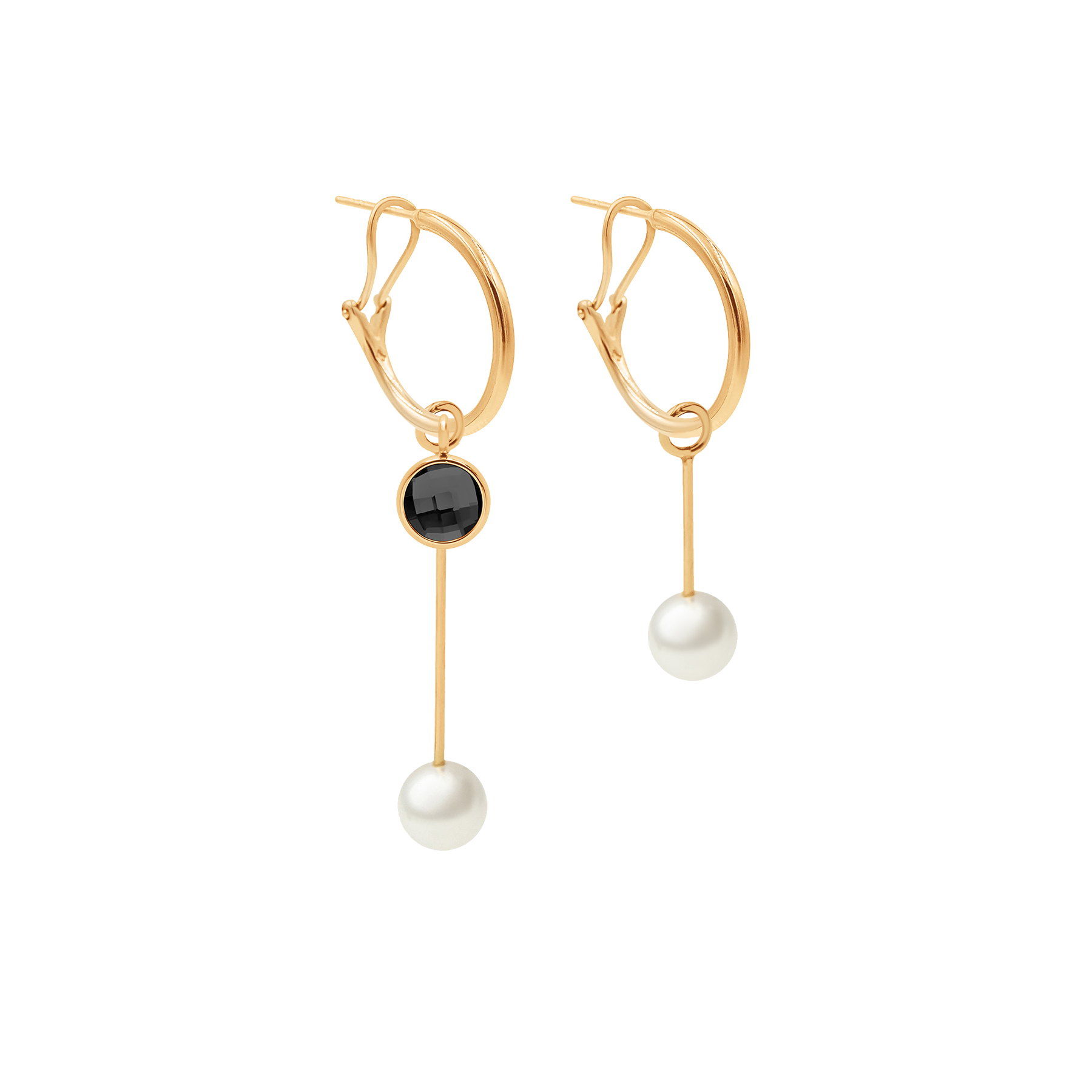 Women's earrings California with pearl and black quartz pendants, Lilou