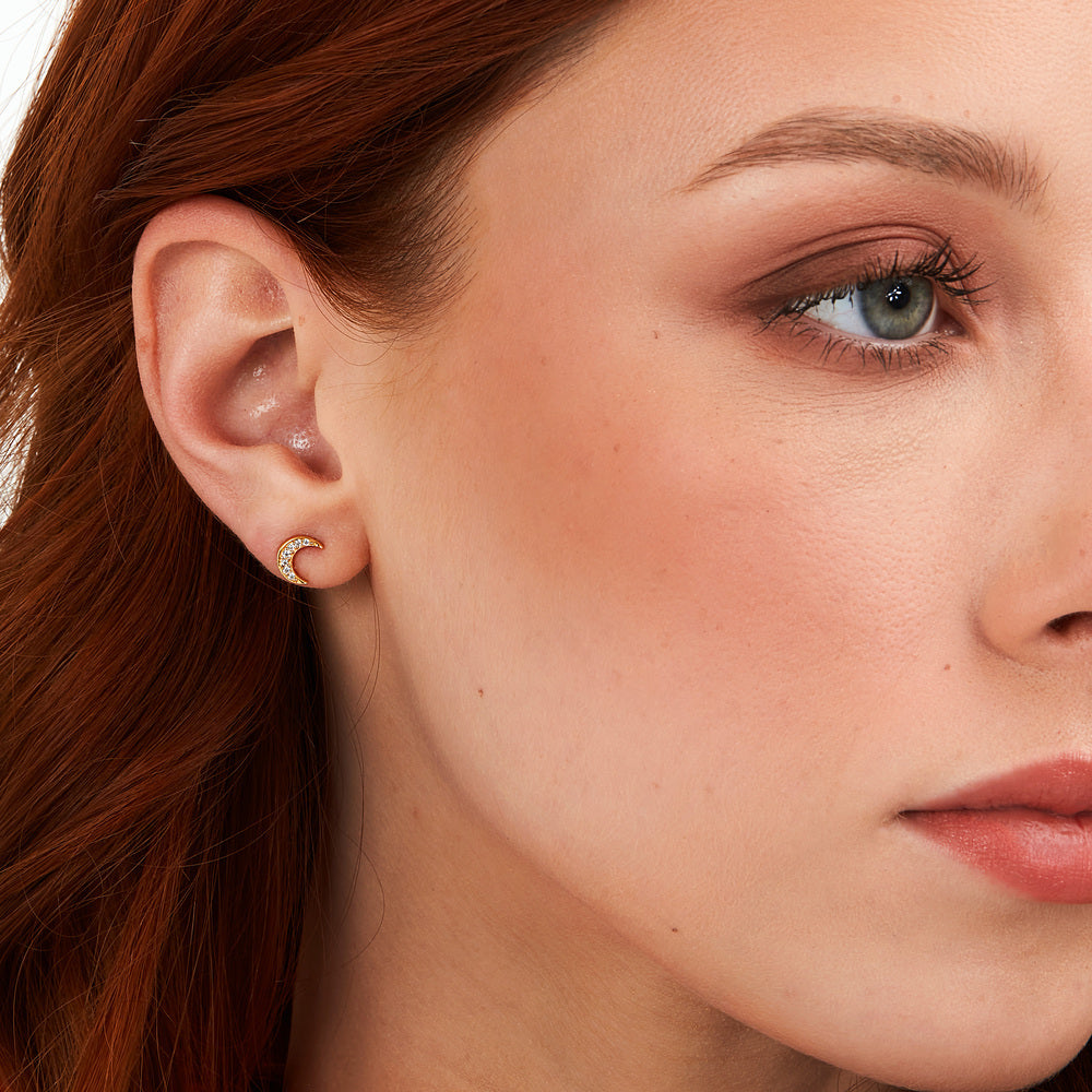 Cercei cu știfturi din aur și argint pentru femei în formă de semilună, LA PETITE STORY