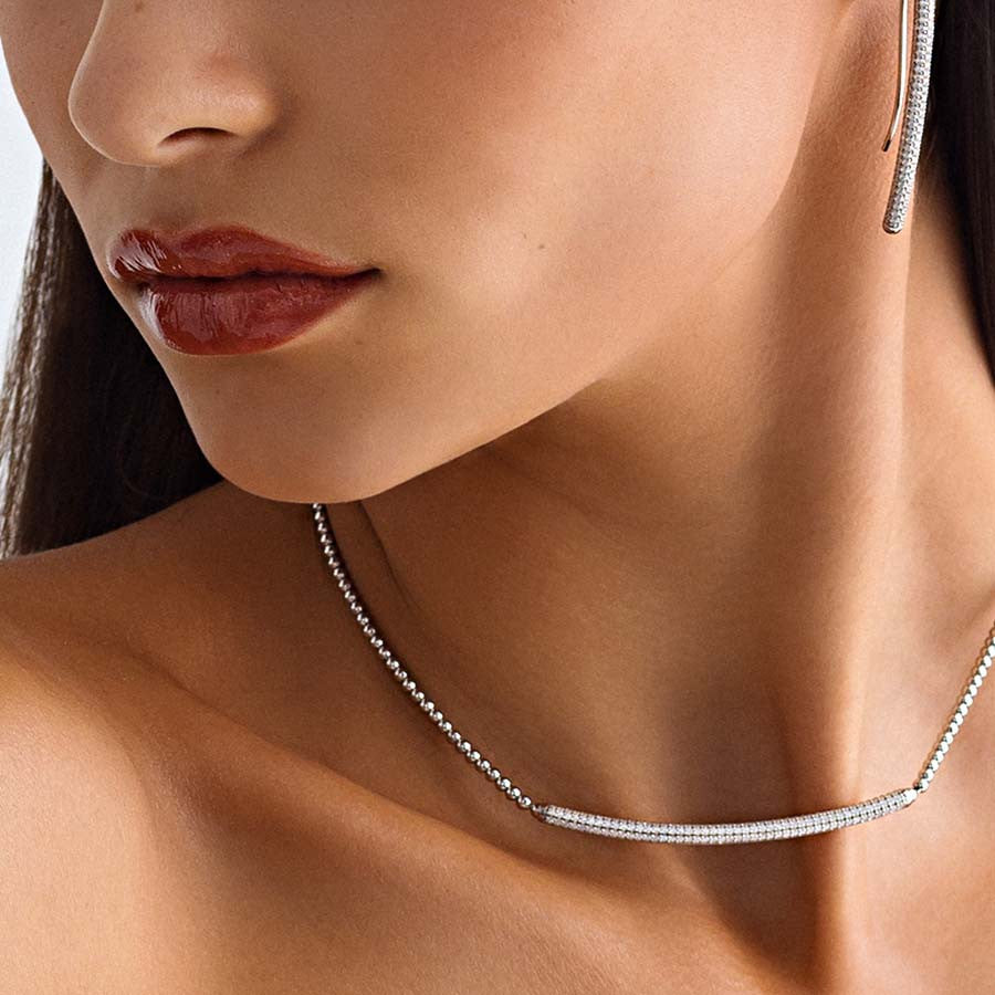 Women's silver necklace BIANCA short, white zirconia, 44cm, ROSATO