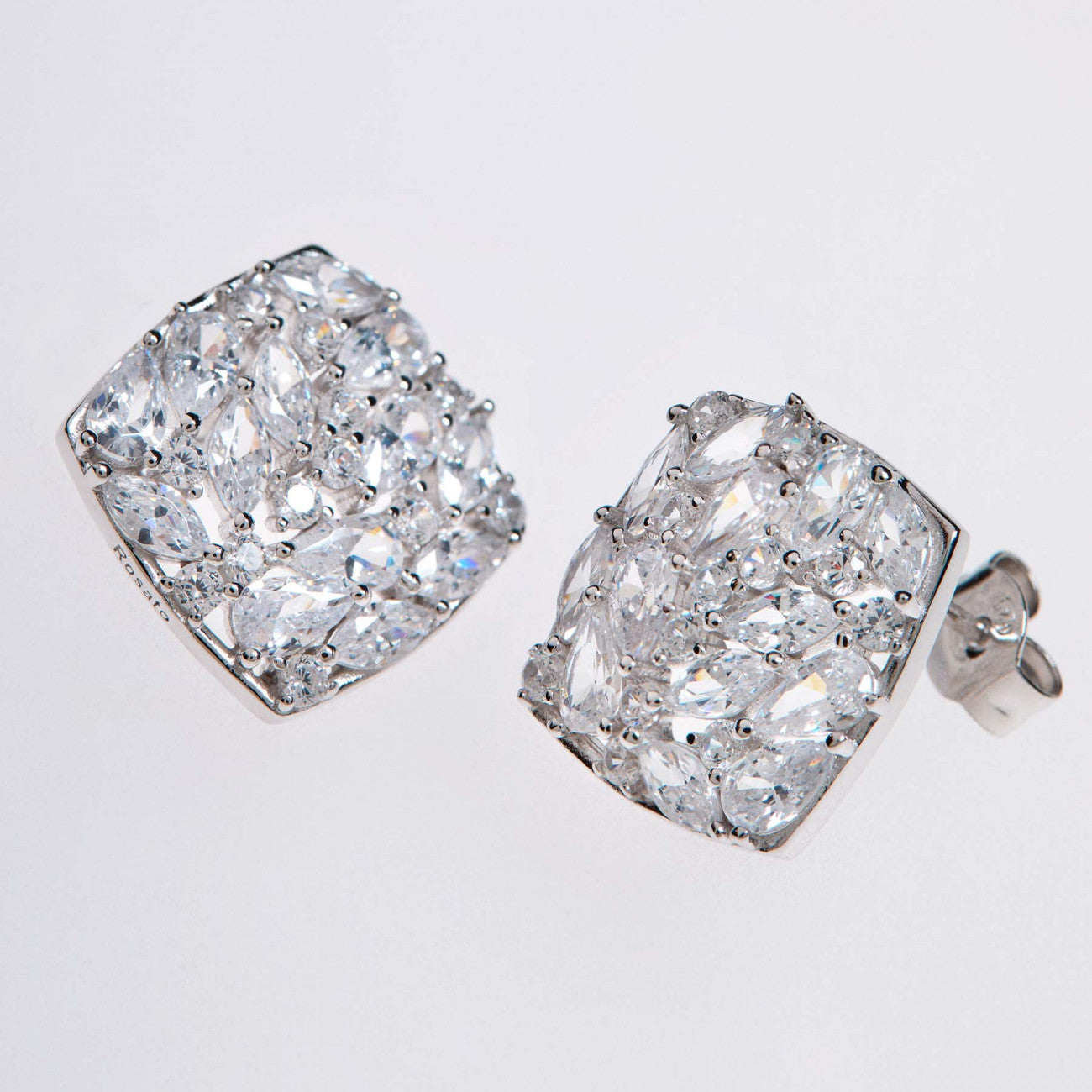 Cercei de dama din argint cu surub GEMMA, zirconiu alb, ROSATO