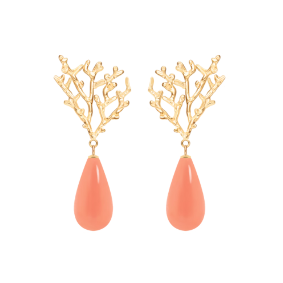 Women's stud earrings Coral with resin gold plated, Lilou