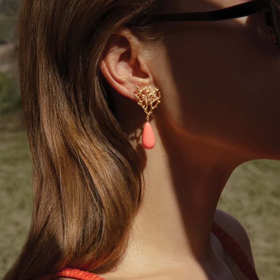 Women's stud earrings Coral with resin gold plated, Lilou