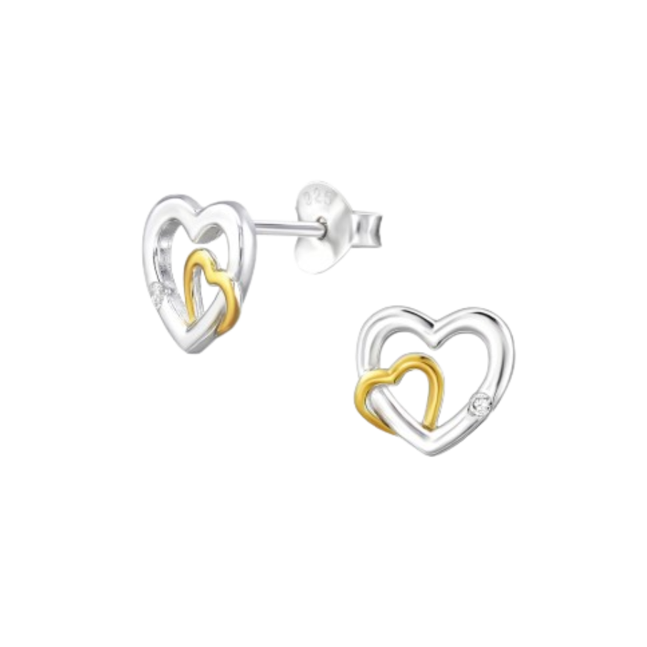 Women's silver earrings with double heart, TESSORA