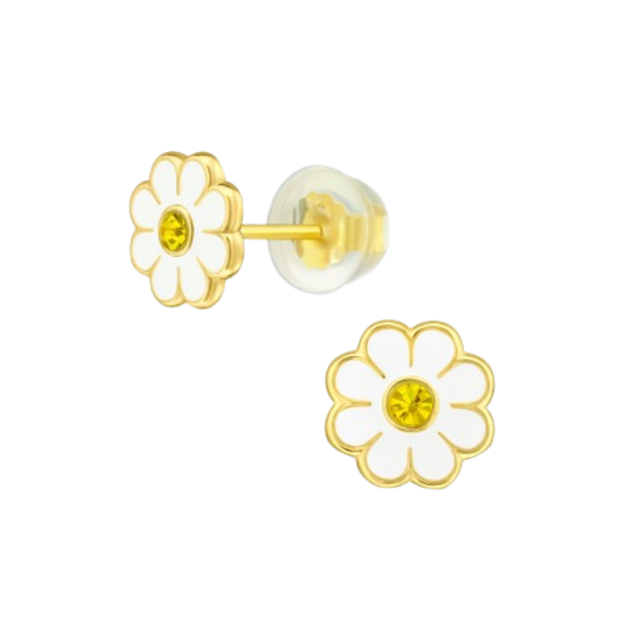 Women's silver earrings with golden daisy, Tessora