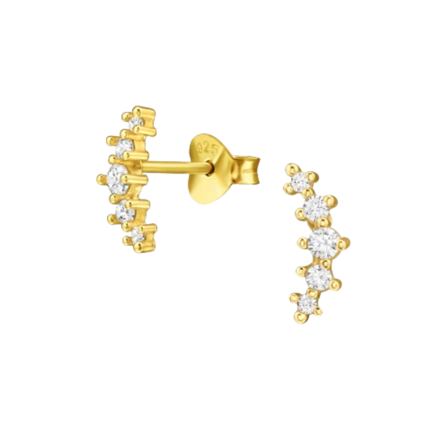 Women's silver earrings gold plated with aligned stones, Tessora