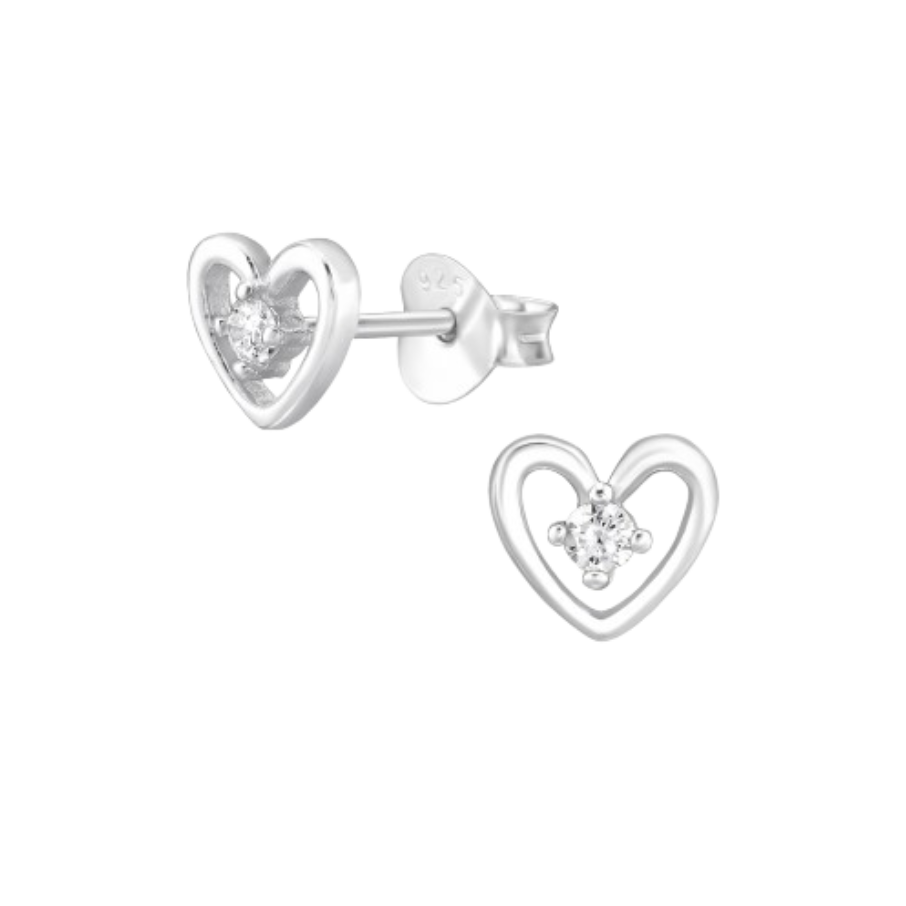 Women's silver earrings with heart and stone, TESSORA