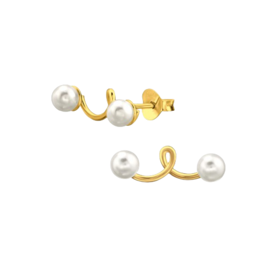 Women's silver earrings gold plated with two pearls, TESSORA