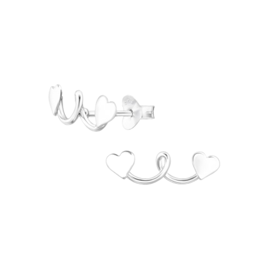 Women's silver stud earrings with curved hearts, Tessora