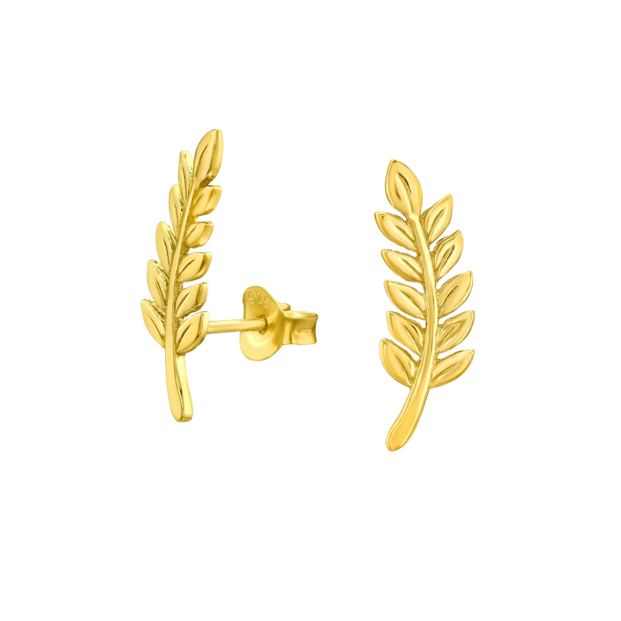 Women's silver stud earrings with olive leaves, Tessora