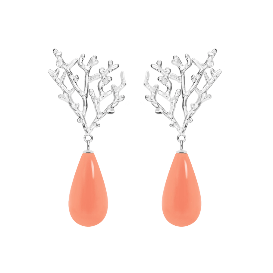 Women's Coral stud earrings with coral resin silver plated, Lilou - Earrings - 253/46/KOL/KOR/SR - Lilou - Tessora