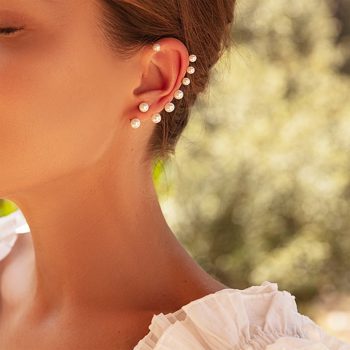 Women's ear cuff earrings Pearls – 10 cm left, gold - plated, Lilou - Single Earring - A03/MARKET/ANS/102 - Lilou - Tessora