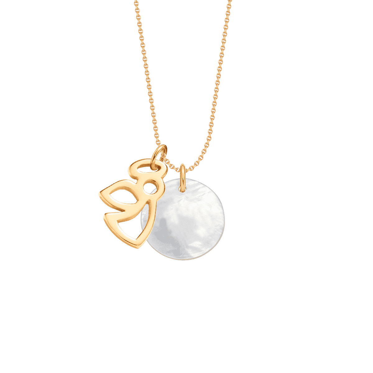 Women's necklace with angel and heart - shaped mother - of - pearl pendant, Lilou - Necklaces - A03/MARKET/ANS/360 - Lilou - Tessora