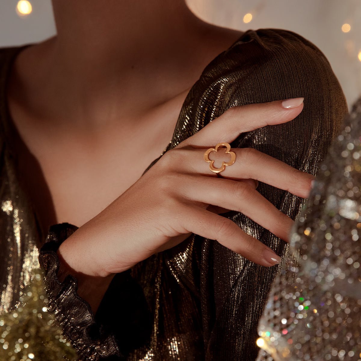 Women's ring AZUR CLOVER gold - plated, Lilou - Rings - P/AZUR/4/12/PO - Lilou - Tessora