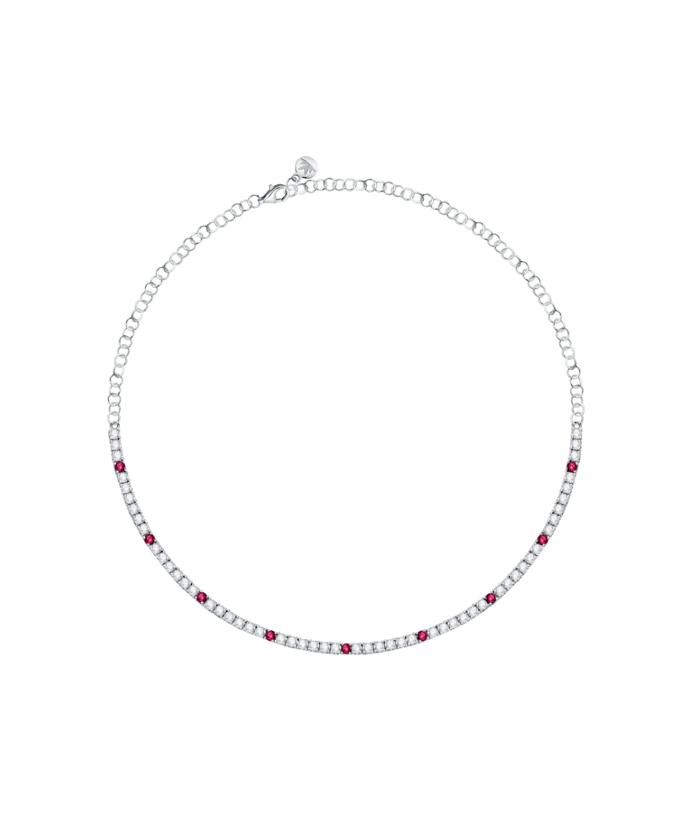 Women's necklace sterling silver Tesori tennis with red stones, adjustable, MORELLATO
