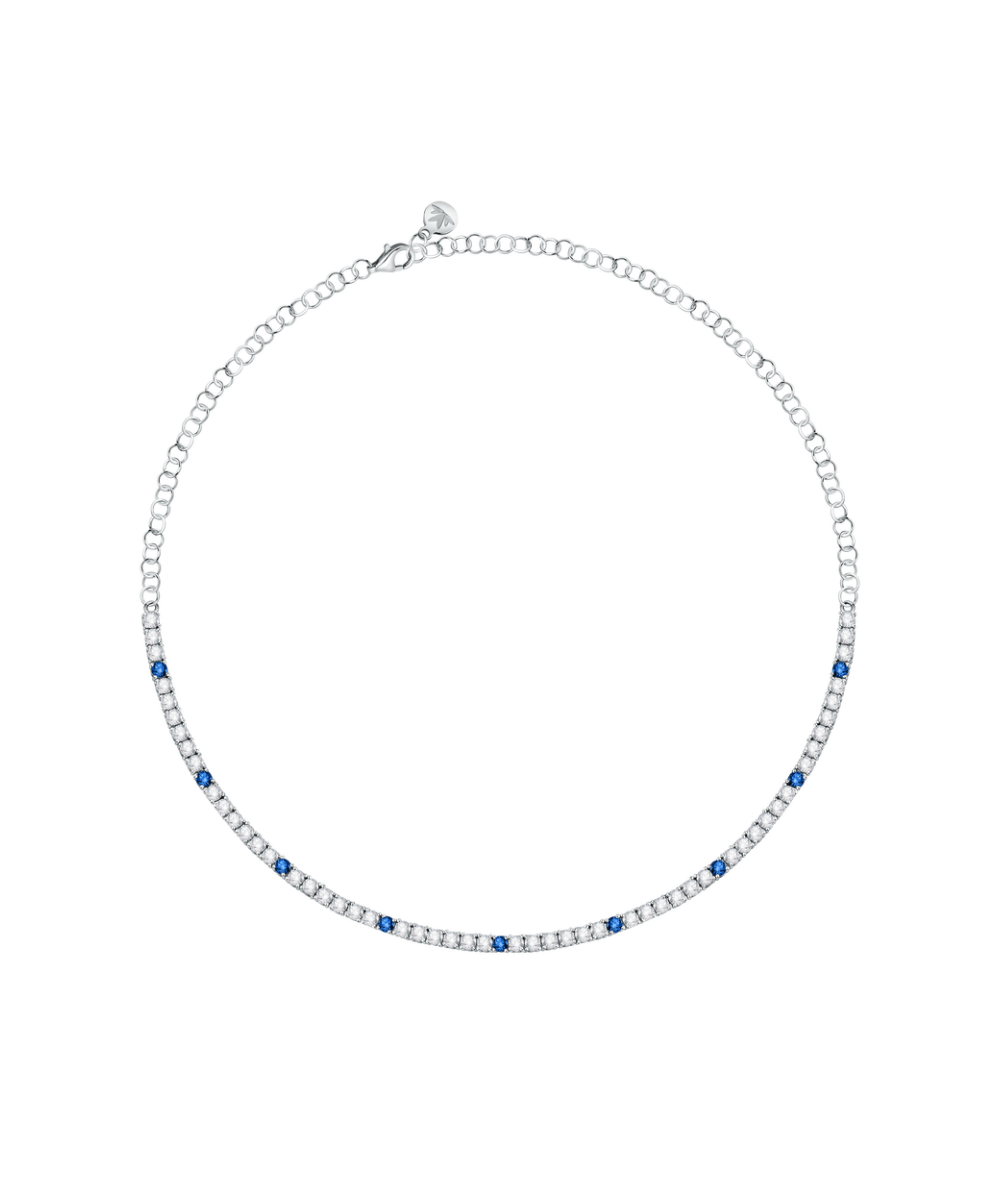 Women's necklace sterling silver Tesori tennis with blue stones, adjustable, MORELLATO