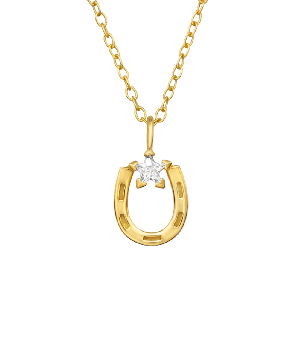 Women's silver necklace gold plated with horseshoe pendant, Tessora