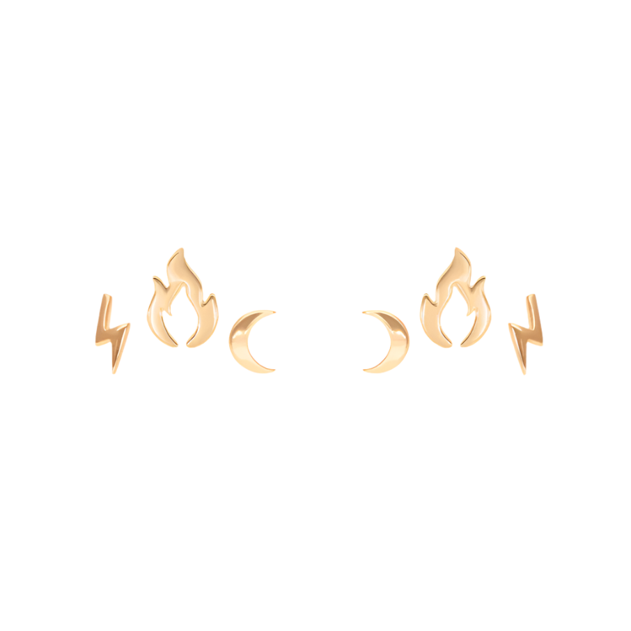 Cercei dama multi Flame cu 3 elemente, placati cu aur, Lilou